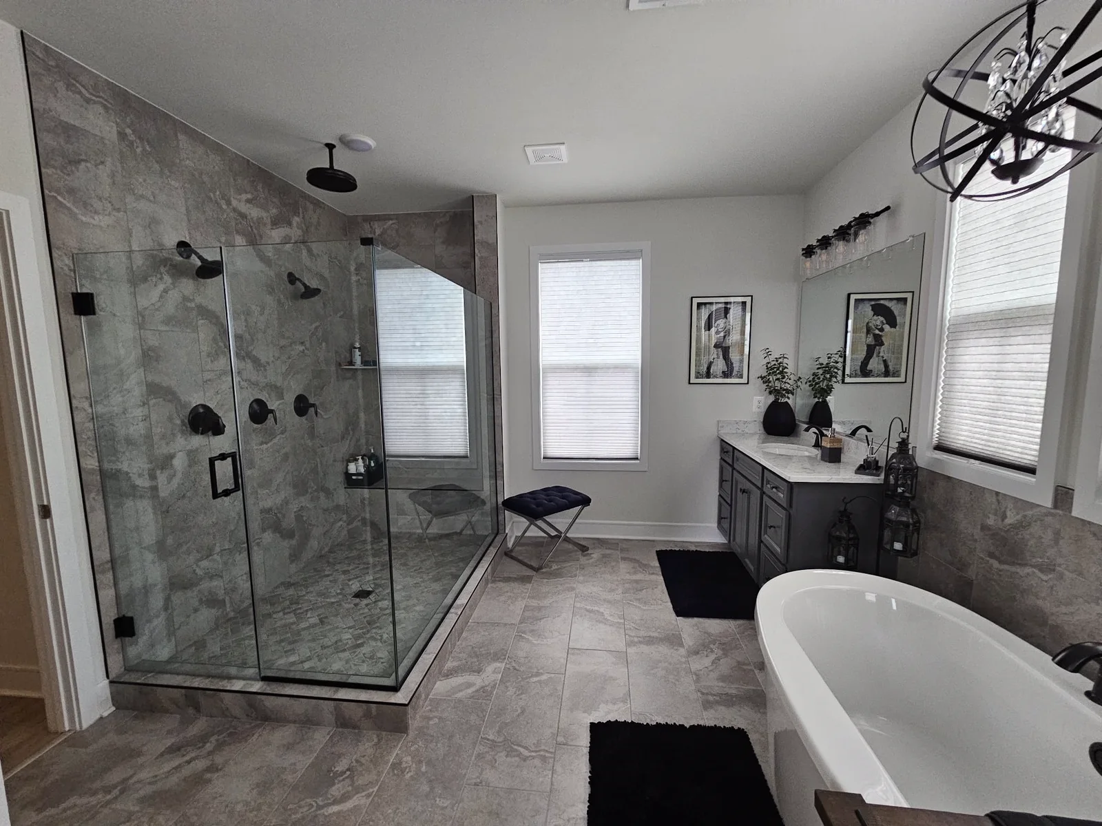 Primary bathroom remodel with freestanding tub and glass shower in Northern Virginia