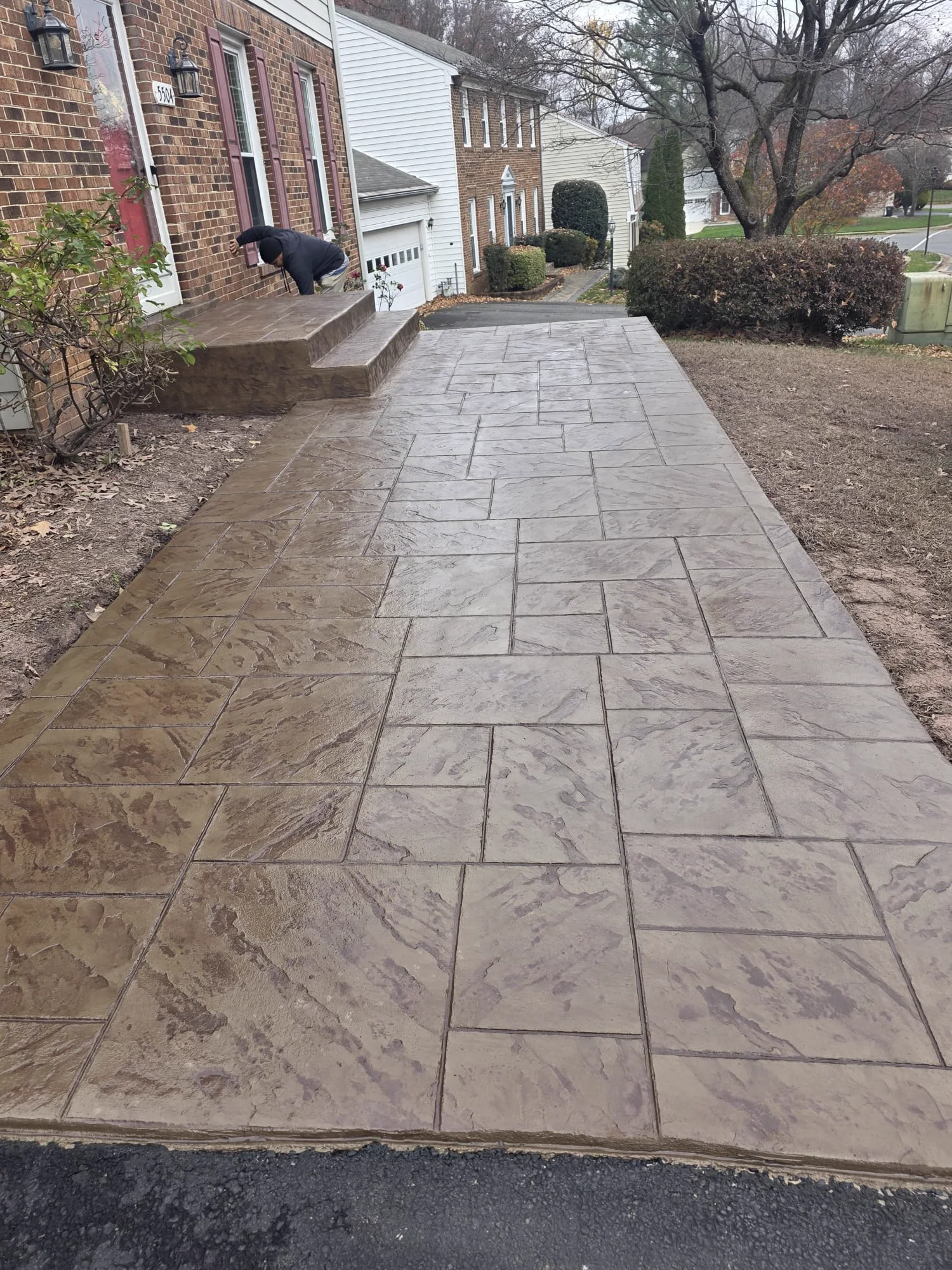 Stamped concrete walkway and patio in Northern Virginia